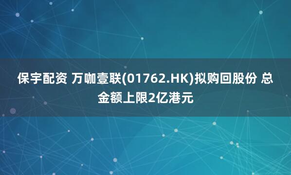 保宇配资 万咖壹联(01762.HK)拟购回股份 总金额上限2亿港元