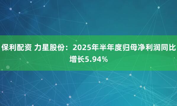 保利配资 力星股份：2025年半年度归母净利润同比增长5.94%